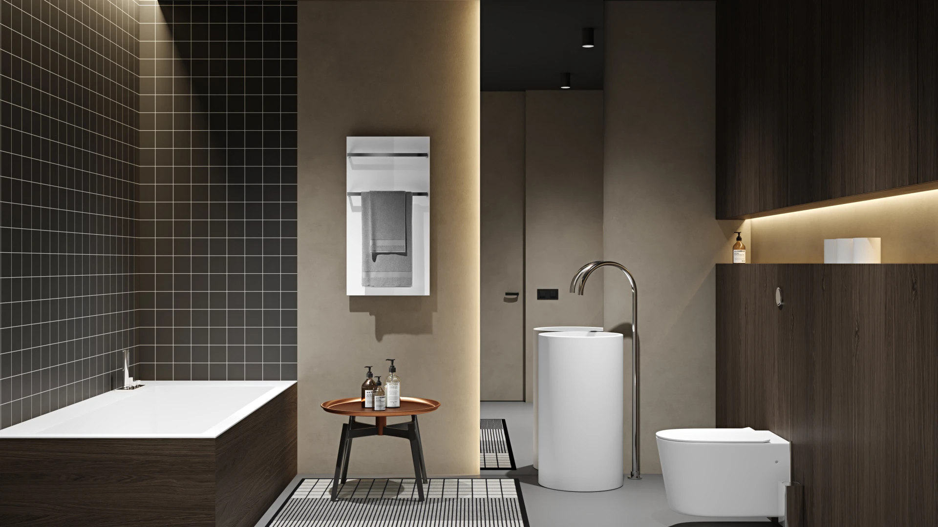 Interior con toallero blanco